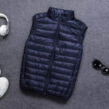 Down Vest with Water Resistant Shell and Stand Up Collar for Men, Compressible