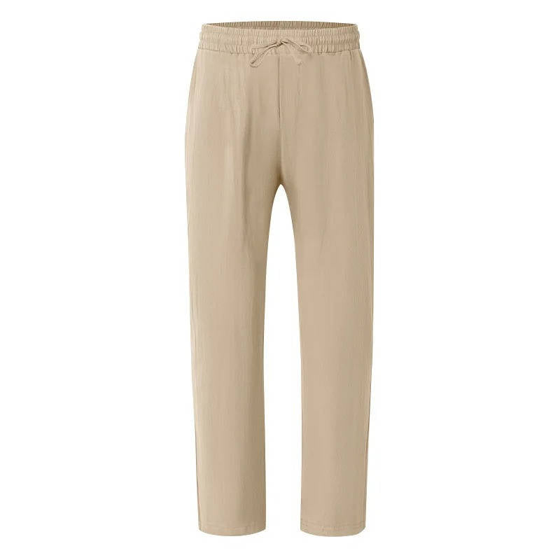 Linen Straight Leg Pants for Men with Elastic Drawstring Waist and Deep Pockets, Machine Washable