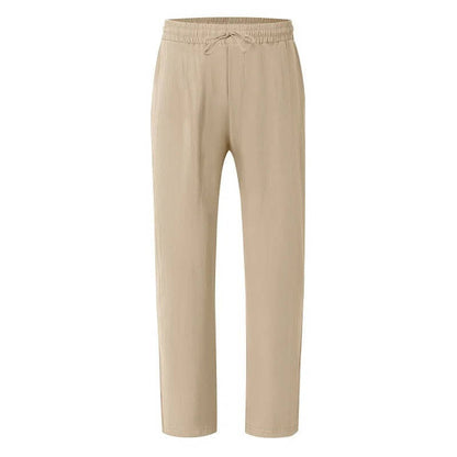 Linen Straight Leg Pants for Men with Elastic Drawstring Waist and Deep Pockets, Machine Washable