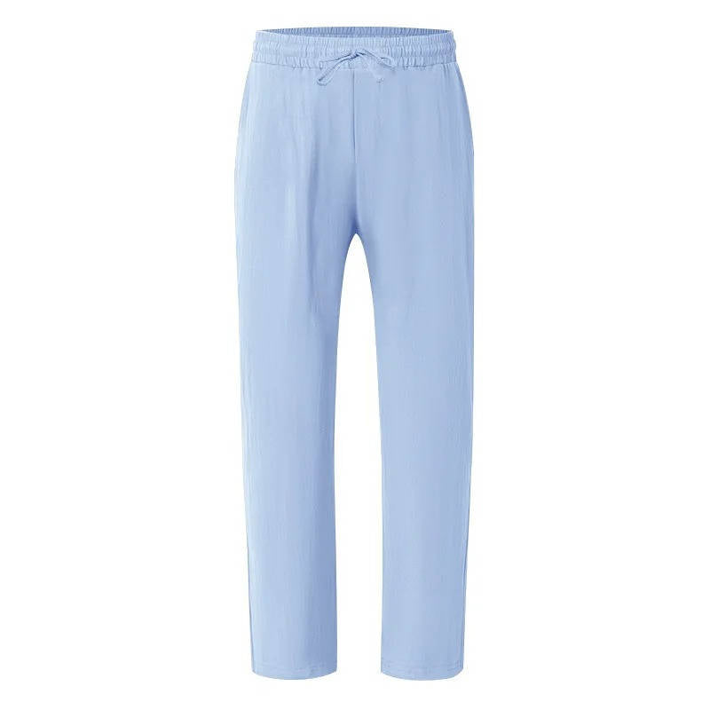Linen Straight Leg Pants for Men with Elastic Drawstring Waist and Deep Pockets, Machine Washable