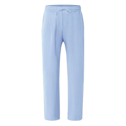 Linen Straight Leg Pants for Men with Elastic Drawstring Waist and Deep Pockets, Machine Washable
