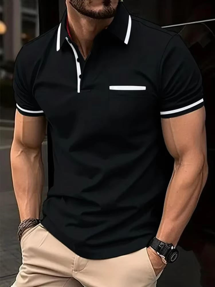 Cotton Blend Polo Shirt with Traditional Collar, Chest Pocket and Wrinkle Resistant Fabric