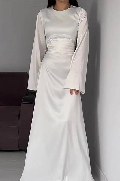Elegant Satin Maxi Dress with Adjustable Back Lacing and Empire Waist