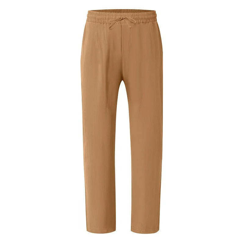 Linen Straight Leg Pants for Men with Elastic Drawstring Waist and Deep Pockets, Machine Washable