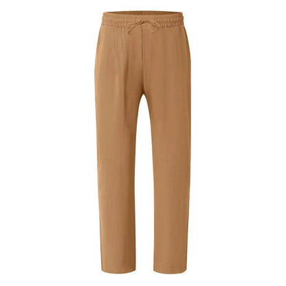 Linen Straight Leg Pants for Men with Elastic Drawstring Waist and Deep Pockets, Machine Washable