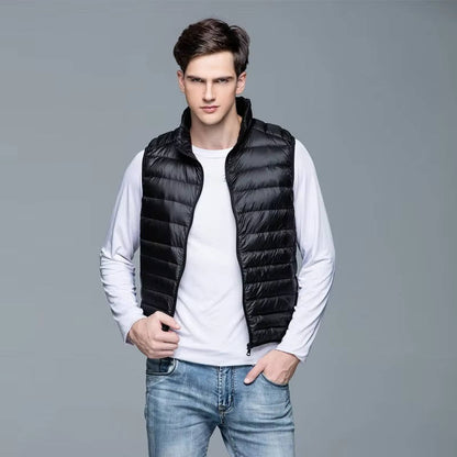 Down Vest with Water Resistant Shell and Stand Up Collar for Men, Compressible