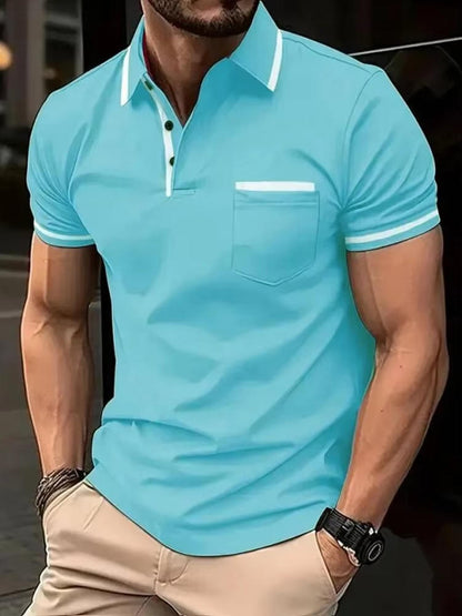 Cotton Blend Polo Shirt with Traditional Collar, Chest Pocket and Wrinkle Resistant Fabric