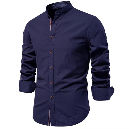 Premium Men's Cotton-Linen Blend Shirt with Mandarin Collar