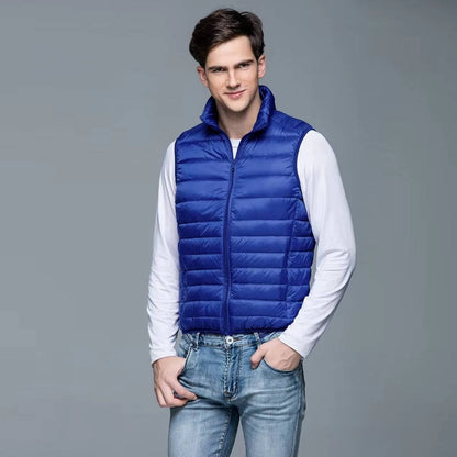 Down Vest with Water Resistant Shell and Stand Up Collar for Men, Compressible