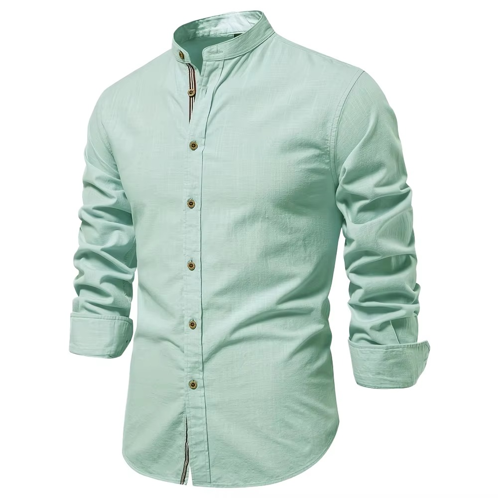 Premium Men's Cotton-Linen Blend Shirt with Mandarin Collar