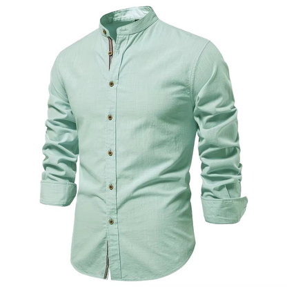 Premium Men's Cotton-Linen Blend Shirt with Mandarin Collar