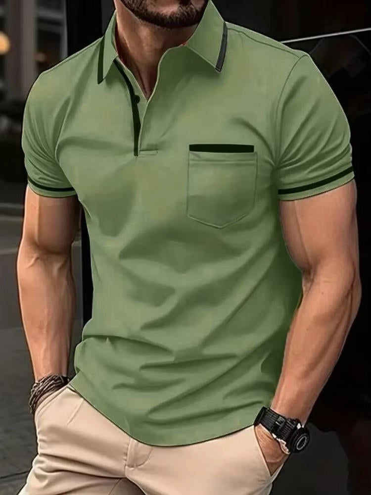 Cotton Blend Polo Shirt with Traditional Collar, Chest Pocket and Wrinkle Resistant Fabric