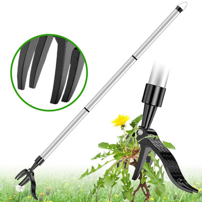 Bamboo Handle Weed Puller with Four Steel Claws and Foot Pedal, Standing Height