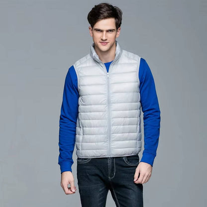 Down Vest with Water Resistant Shell and Stand Up Collar for Men, Compressible