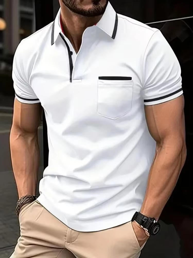Cotton Blend Polo Shirt with Traditional Collar, Chest Pocket and Wrinkle Resistant Fabric