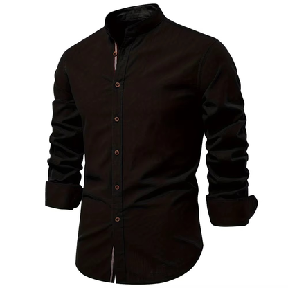 Premium Men's Cotton-Linen Blend Shirt with Mandarin Collar