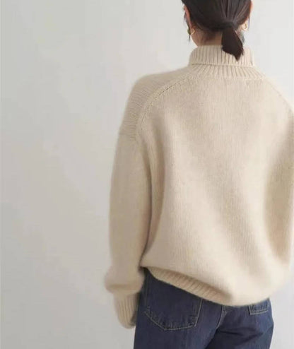 Women's Turtleneck Sweater with Natural Fiber Blend and Relaxed Fit