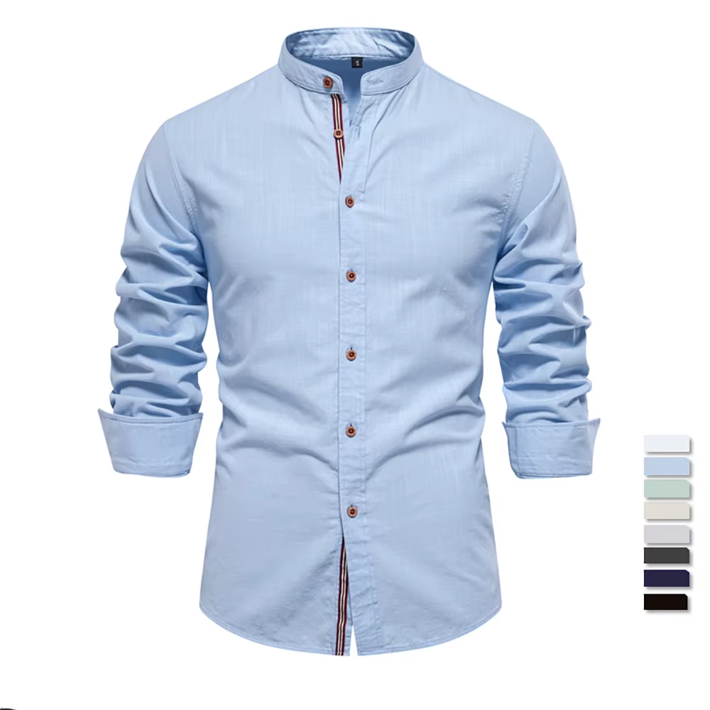 Premium Men's Cotton-Linen Blend Shirt with Mandarin Collar