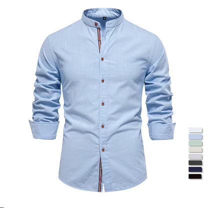 Premium Men's Cotton-Linen Blend Shirt with Mandarin Collar