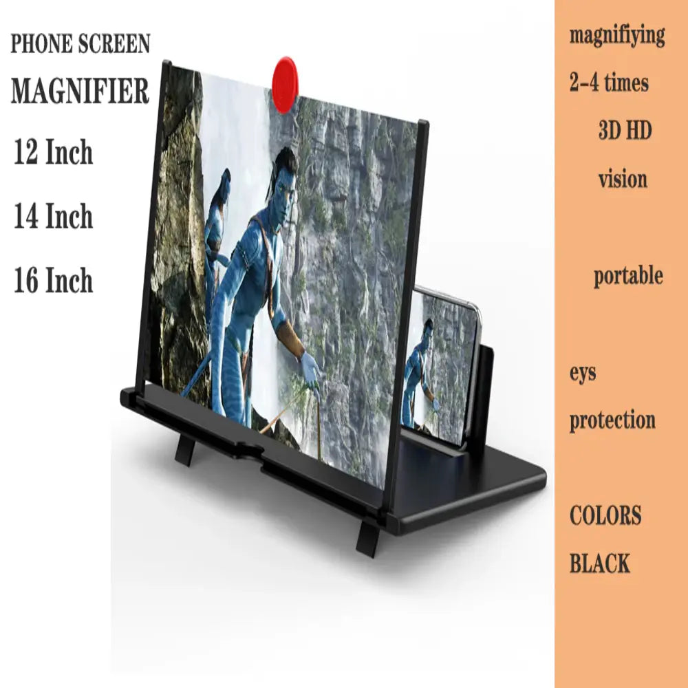 Phone Screen Magnifier with 3D Acrylic Lens and Anti-Slip Mat, 16 Inch Foldable