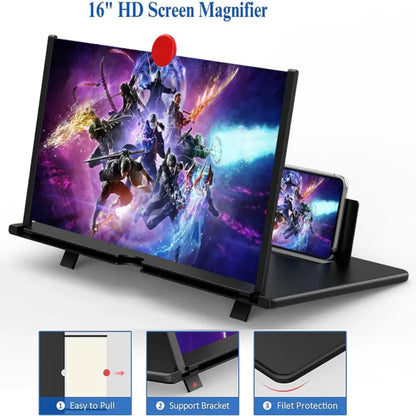 Phone Screen Magnifier with 3D Acrylic Lens and Anti-Slip Mat, 16 Inch Foldable