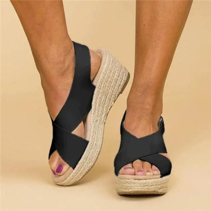 Women's Wedge Sandals with Anatomical Footbed and Adjustable Cross Straps