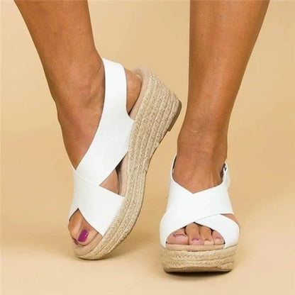 Women's Wedge Sandals with Anatomical Footbed and Adjustable Cross Straps