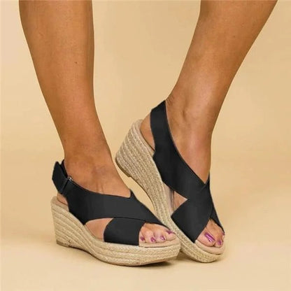 Women's Wedge Sandals with Anatomical Footbed and Adjustable Cross Straps