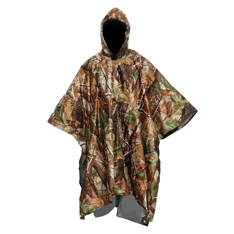 Poncho Jacket with Adjustable Hood and Side Snap Closures, Packable Design