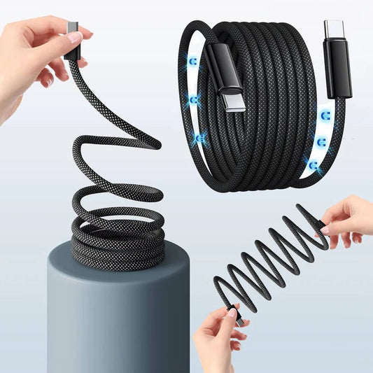 Magnetic Charging Cable with Auto-Coiling System and Dual Device Tips, 3.3ft