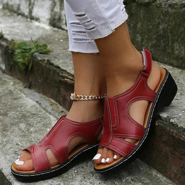 Women's Low Wedge Sandals with Open Toe Design and Adjustable Fit