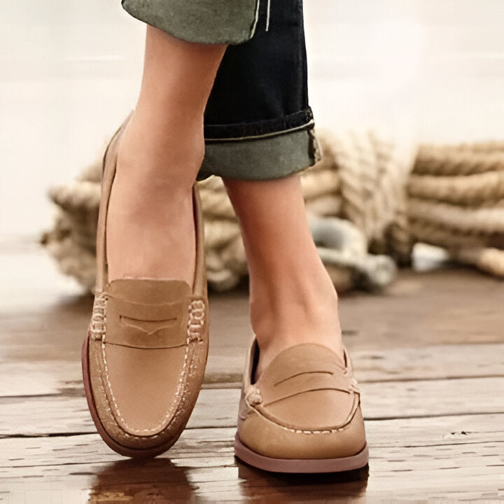 Women's Slip-On Loafers with Rounded Toe and Low Heel