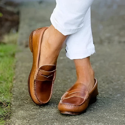 Women's Slip-On Loafers with Rounded Toe and Low Heel