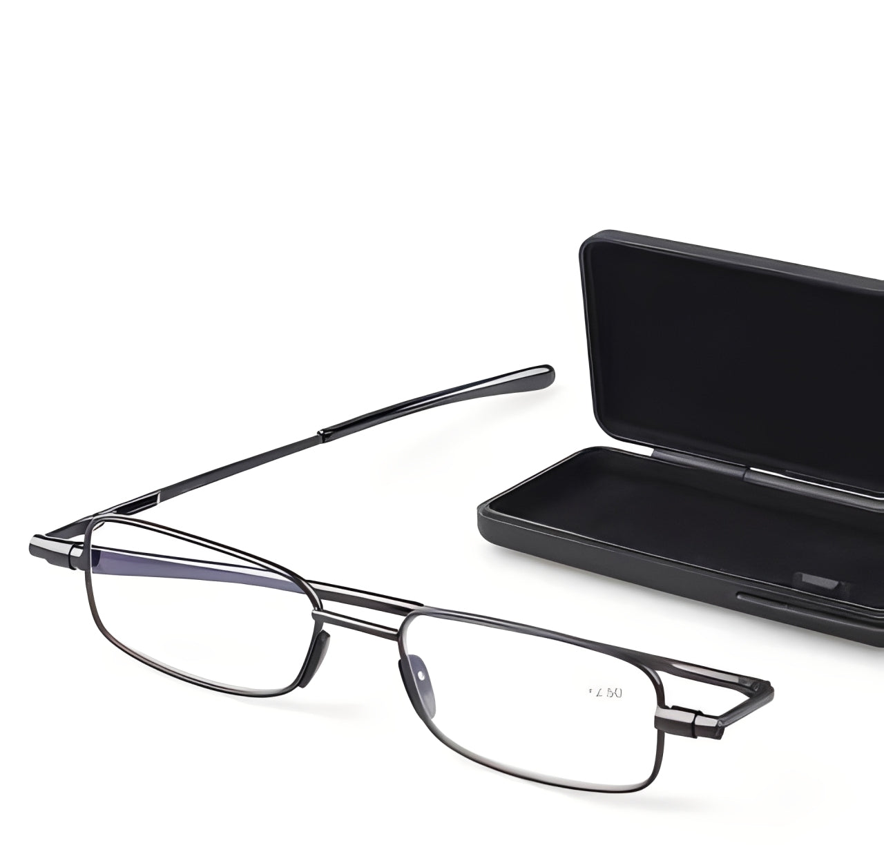 Foldable Reading Glasses with Spring Loaded Hinge and Protective Case
