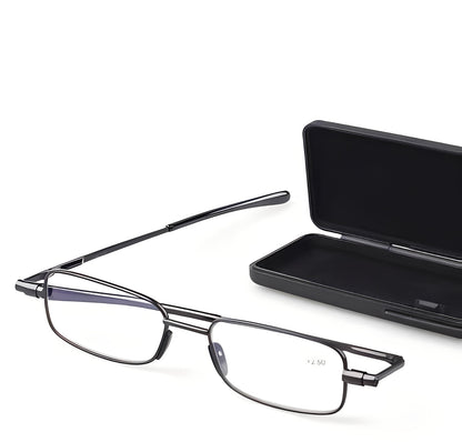 Foldable Reading Glasses with Spring Loaded Hinge and Protective Case