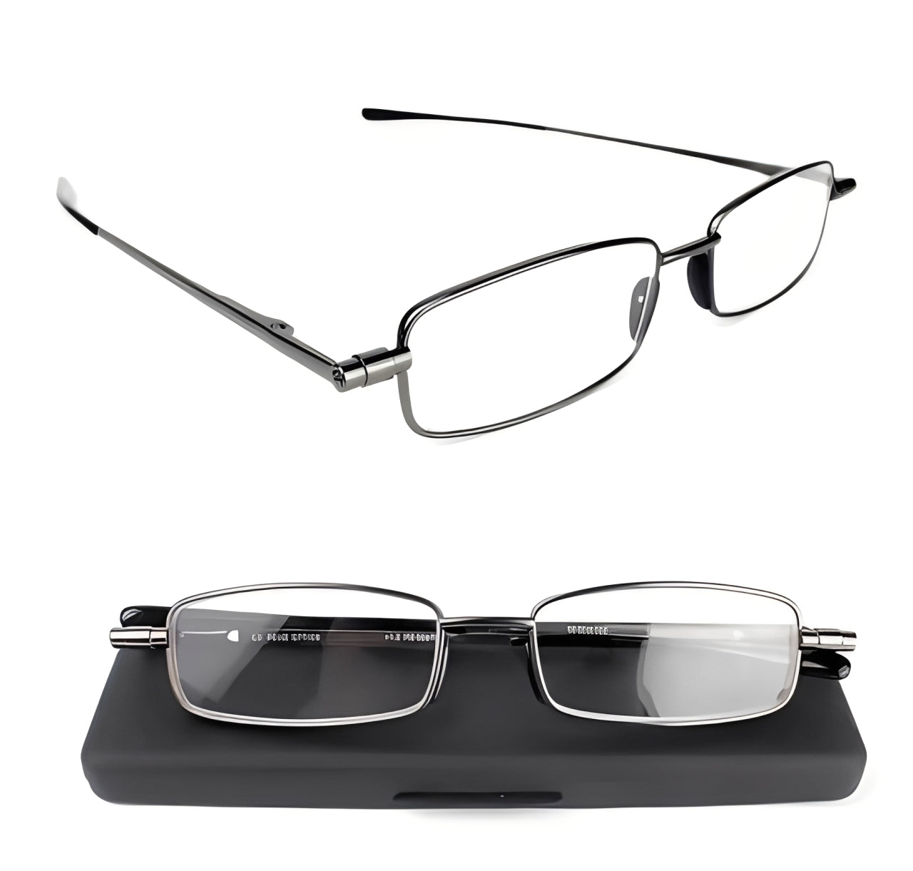 Foldable Reading Glasses with Spring Loaded Hinge and Protective Case