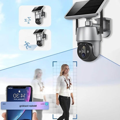 Outdoor Surveillance Camera with Solar Panel and Dual Axis Rotation, 1080P HD