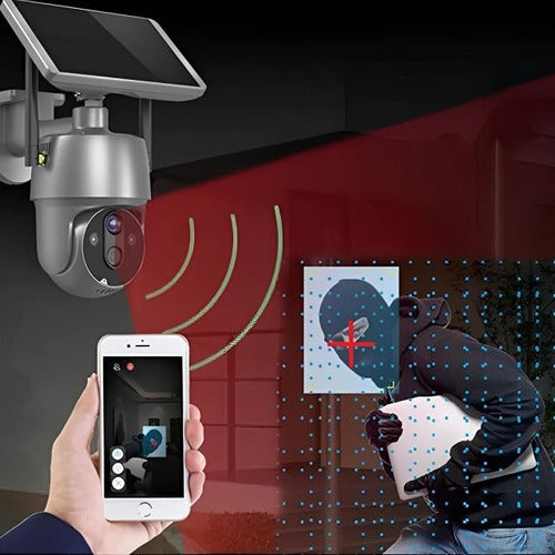 Outdoor Surveillance Camera with Solar Panel and Dual Axis Rotation, 1080P HD
