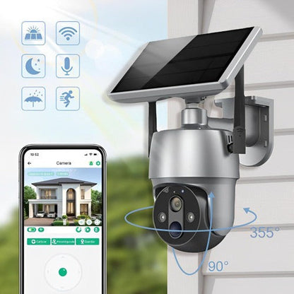 Outdoor Surveillance Camera with Solar Panel and Dual Axis Rotation, 1080P HD