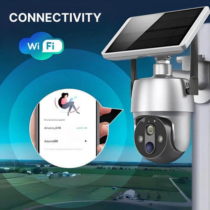 Outdoor Surveillance Camera with Solar Panel and Dual Axis Rotation, 1080P HD
