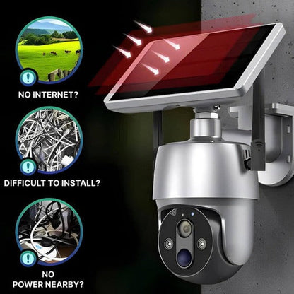 Outdoor Surveillance Camera with Solar Panel and Dual Axis Rotation, 1080P HD