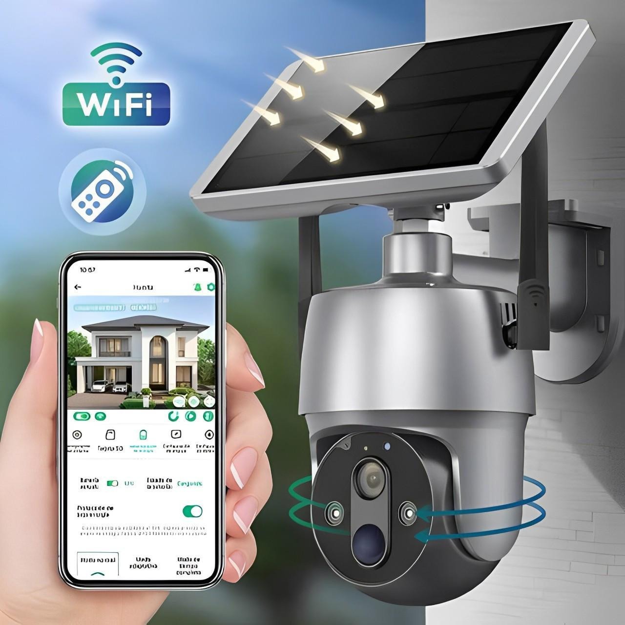 Outdoor Surveillance Camera with Solar Panel and Dual Axis Rotation, 1080P HD