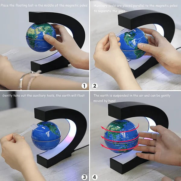 Magnetic Levitation Globe with LED Lighting, 3-Inch Rotating Display