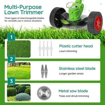 Grass Trimmer with Telescopic Shaft and Multi-Angle Head, Battery Powered