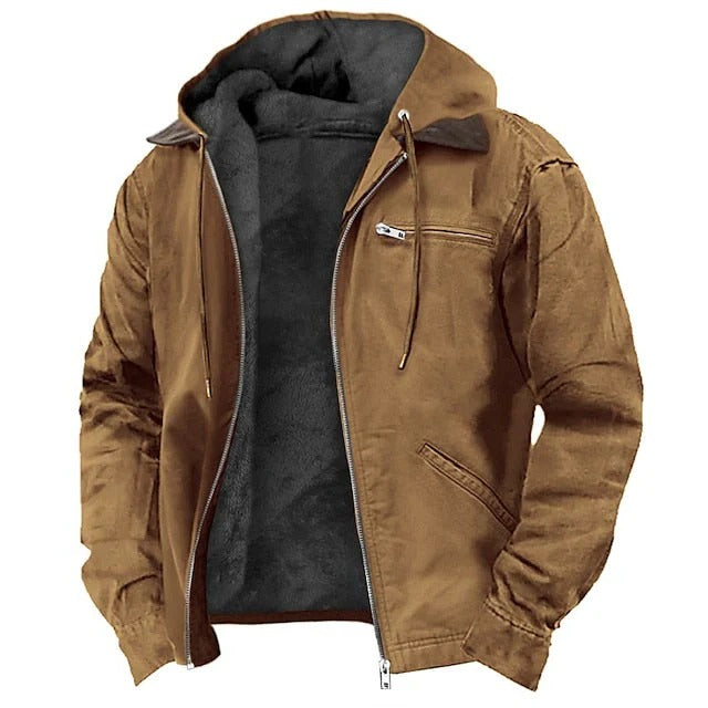 Men's Winter Coat with Long Sleeves and Front Closure