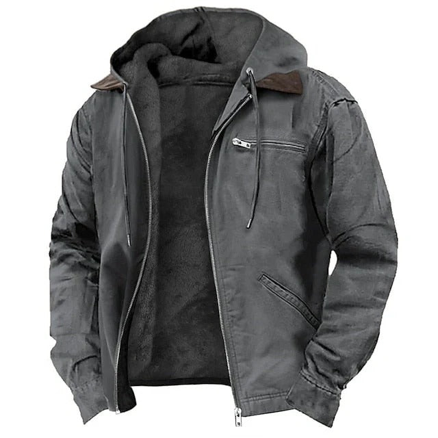 Men's Winter Coat with Long Sleeves and Front Closure