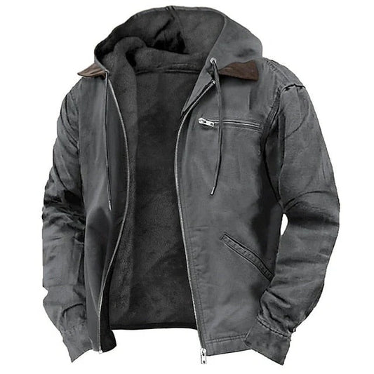 Men's Winter Coat with Long Sleeves and Front Closure
