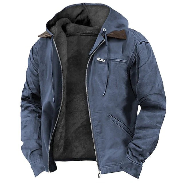 Men's Winter Coat with Long Sleeves and Front Closure