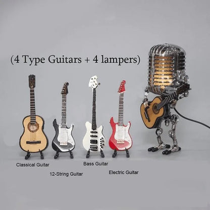 Adjustable Robot Desk Lamp with Guitar Accessory and LED Bulb