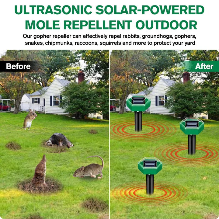 Solar Pest Deterrent Stakes with Sonic Pulses and Weather Resistant Design, Set of 4